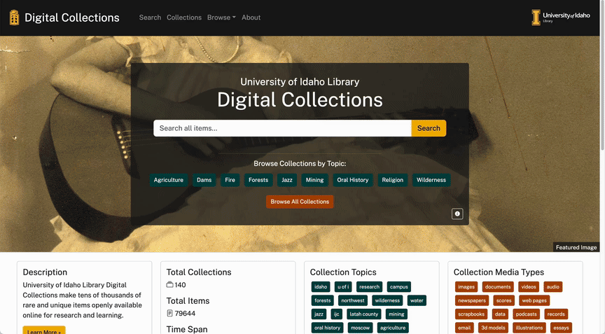 Screen capture of a patron scrolling through the U of I digital collections, going from the main browse page to a collection and then an item level resource.